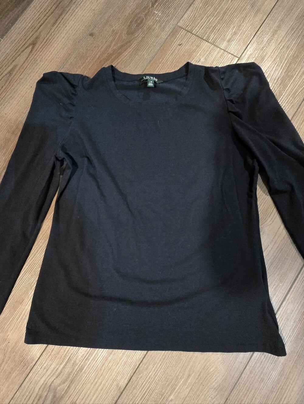 Ralph Lauren Navy Long Sleeve Top Size Large With Ruffel Shoulder Size Large